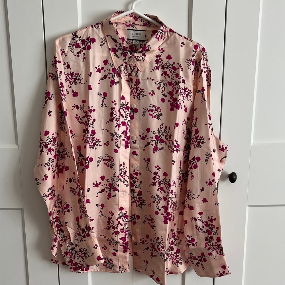 J.Crew Blush and Berry Floral Silk Shirt
